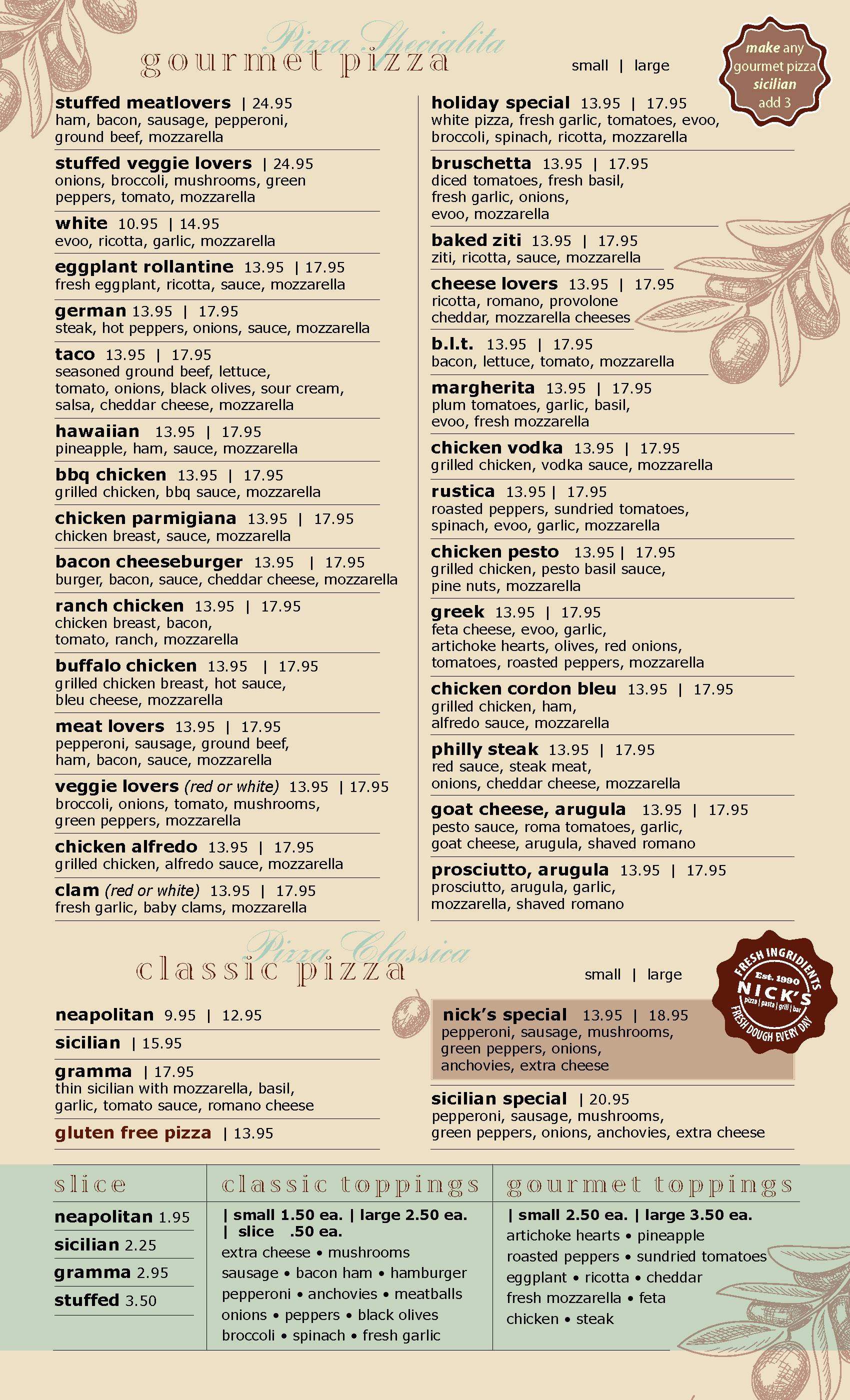 Nick's Pizza Menu Nick's Pizza Restaurant Northampton PA